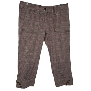ett:twa Anthropologie Women's Tweed Plaid Button Crop Pants Size 8 Brown Pink